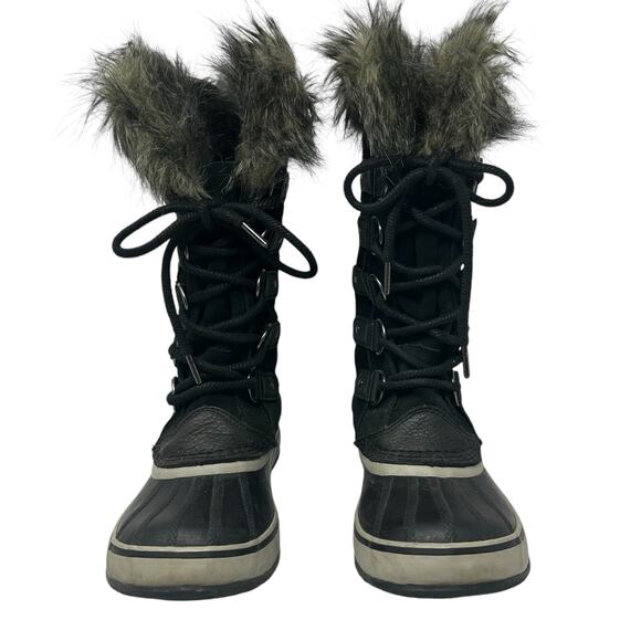 Sorel Joan of Ark Snow Boot Womens 7 Black Suede Faux Fur Waterproof Lace Up - Picture 7 of 12
